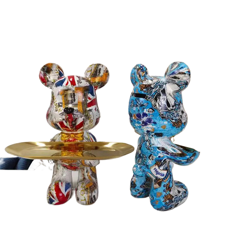 Bär Skulptur Mit Tablett - Niedliche Bären Figur Mit Metallschale Als Deko & Aufbewahrung (A-Rosa)