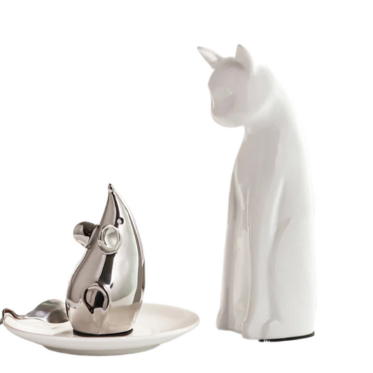 1 Set Modern Silver Cat and Mouse Figures Ceramic Kitten Crafts Home Decoration Figurines Decorative Wedding Gift For Friend New