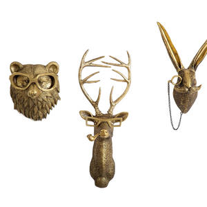 Antique Bronze Resin Animal Pendant Golden Deer Head Wall Storage Hook Up Background Wall Accessories Decorative Figurines acacuss