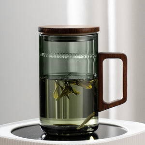 GIANXI Tea Cup With Crescent Moon Filter Japanese Wooden Handle Heat-resistant Glass Cups Tea Leaf Separation Tea Cup Set acacuss