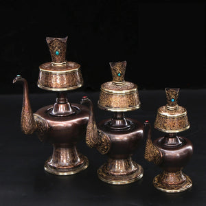 Gilt Tantric Offerings Benba Pot Nepo Red Copper Carved Water Purification Bottle Tibetan Buddhism Wenba Bottle acacuss