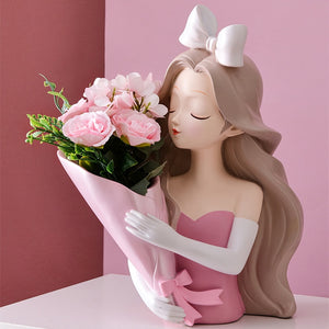 Girl Statue Home Decor Creative Vase Resin Model Storage Tray Decoration Living Room Flower Vases Craft Living Room Decoration acacuss