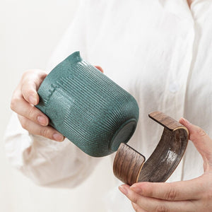 Glass Kuai Ke Cup One Pot Four Cups Portable Travel Tea Set with Bag | Bluestone Glaze Striped Quick Guest Cup | Four Cups Ceramic - acacuss