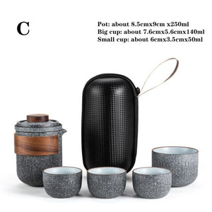 Glass Kuai Ke Cup One Pot Four Cups Portable Travel Tea Set with Bag | Bluestone Glaze Striped Quick Guest Cup | Four Cups Ceramic - acacuss