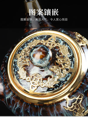 Gold inlaid jade hand-inlaid gold side handle pot Kung Fu tea set teapot tea cup Jianzhan tea single pot household high-end teapot - acacuss