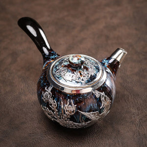 Gold inlaid jade hand-inlaid gold side handle pot Kung Fu tea set teapot tea cup Jianzhan tea single pot household high-end teapot - acacuss