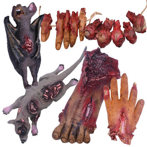 Halloween Blood Props Fake Scary Broken Bat Hands Feet Ornament for Haunted House Halloween Vampire Party Decorations acacuss