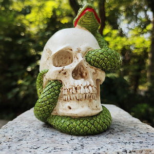 Halloween Decorative Props Resin Skull Head and Snake Craft Decoration Horror Skull Statue Resin Skull Statue Horror Decoration acacuss