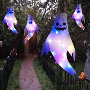 Halloween Ghost Hanging with LED Light Spooky Ghost Flag Indoor Outdoor Prop Decoration Tree Pendant Ornament Party DIY Supplies acacuss