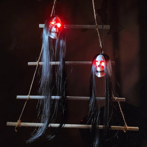 Halloween Hanging Skull Ghost With Long Hair Horror LED Skeleton Light For Halloween Party Haunted House Decor Pendant Bone Prop acacuss