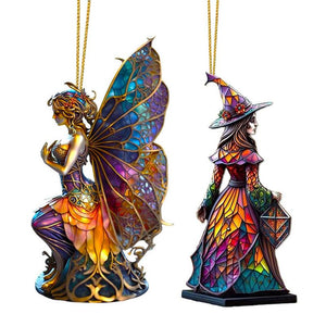 Halloween Witch Pendant for Car Decor Hangable Acrylic Pendant Car Decorative Witch Charm for Rearview Mirror Door Window acacuss