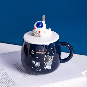 ACACUSS Handmade Astronaut Large MUG for men with Lid For Coffee and Tea 450 Ml - ACACUSS