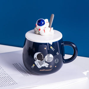 ACACUSS Handmade Astronaut Large MUG for men with Lid For Coffee and Tea 450 Ml - ACACUSS