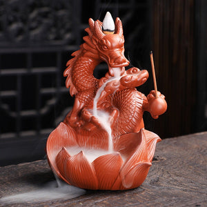Handmade Dragon Ceramic Waterfall Backflow Smoke Incense Burner Living Room Decor Incense Holder Feng Shui Decoration - acacuss