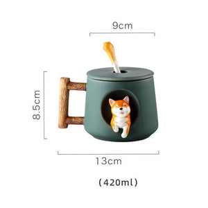 ACACUSS Handmade Shiba Inu Dog Lovers Large MUG For Coffee and Tea - Ceramic Personality Cute Shiba inu Mug With lid and spoon - ACACUSS