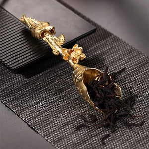 ACACUSS Handmade Tea spoon Pure brass lotus leaf tea shovel | Tea Ceremony Accessories | Vintage Tea Shovel - ACACUSS