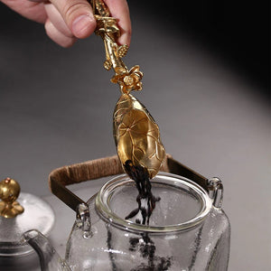 ACACUSS Handmade Tea spoon Pure brass lotus leaf tea shovel | Tea Ceremony Accessories | Vintage Tea Shovel - ACACUSS