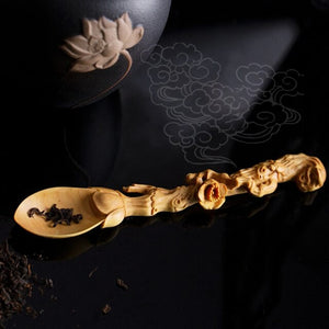 Handmaid Boxwood Carving Crafts Chinese Zen Tea Spoon - ACACUSS