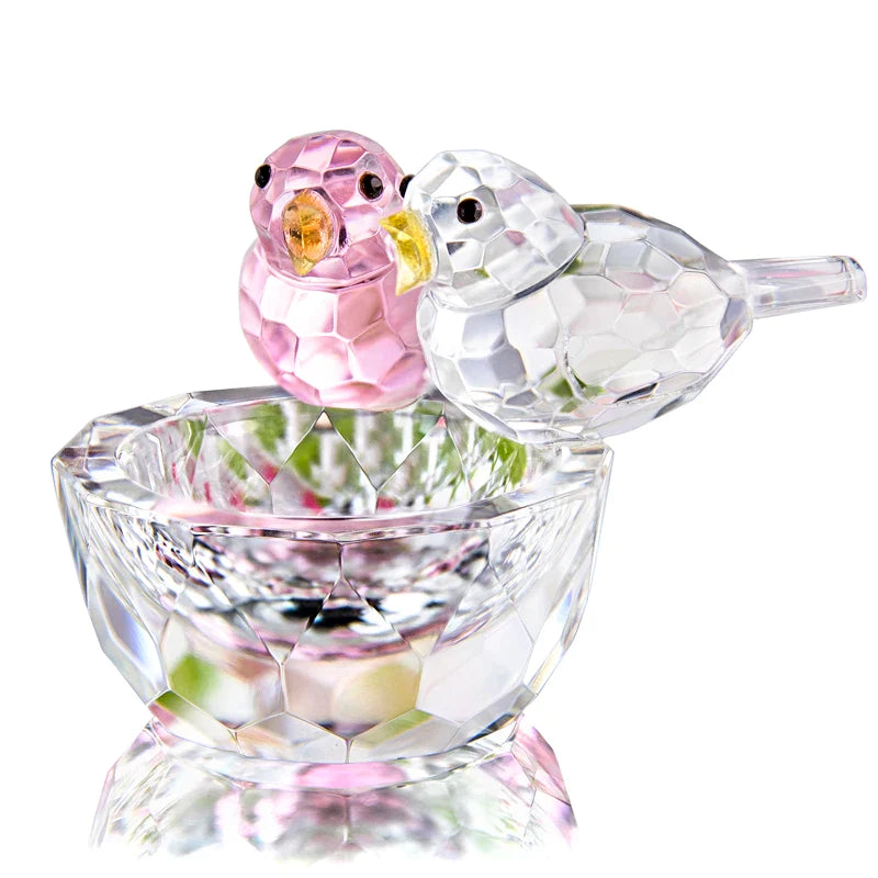 Handmade Crystal 2 Birds on A Bowl Figurines Collection Art Glass Jewe –  acacuss