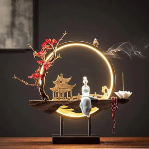 Waterfall Backflow Incense Burner Ladies Buddha Home Decoration Elk - Incense Stick Holder Buddha Decoration Ceramic Burner Handmade Flower - ACACUSS