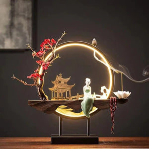 Waterfall Backflow Incense Burner Ladies Buddha Home Decoration Elk - Incense Stick Holder Buddha Decoration Ceramic Burner Handmade Flower - ACACUSS