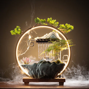 ACACUSS Ceramic Lotus Incense Burner Led Lamp Circulating Water Ornaments Make Money Modern Rockery Fountain Fish - ACACUSS