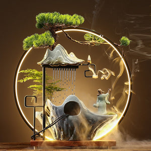 Incense burner waterfall Led Lamp Circulating Water Fountain Ornaments - acacuss