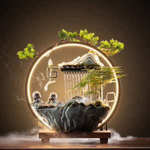 ACACUSS Ceramic Lotus Incense Burner Led Lamp Circulating Water Ornaments Make Money Modern Rockery Fountain Fish - ACACUSS