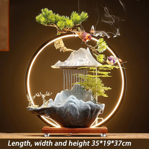 ACACUSS Ceramic Lotus Incense Burner Led Lamp Circulating Water Ornaments Make Money Modern Rockery Fountain Fish - ACACUSS