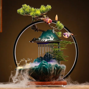 ACACUSS Ceramic Lotus Incense Burner Led Lamp Circulating Water Ornaments Make Money Modern Rockery Fountain Fish - ACACUSS