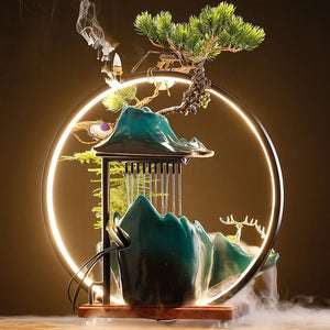 ACACUSS Ceramic Lotus Incense Burner Led Lamp Circulating Water Ornaments Make Money Modern Rockery Fountain Fish - ACACUSS