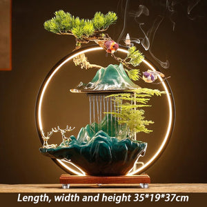 ACACUSS Ceramic Lotus Incense Burner Led Lamp Circulating Water Ornaments Make Money Modern Rockery Fountain Fish - ACACUSS