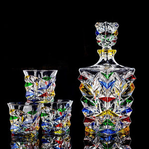 Italian Craft Colorful Hand-painted Wine Jug Relief Carving Whisky Glass Decanter Lead-free Crystal Glass Wine Bottle Set 1000ML acacuss