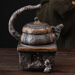 Japanese Handmade Stoneware Teapot Tea Pot Gilt Pumpkin Lifting Beam Pot Candle Warm Teapot Set Infuser Teaware Kitchen Dining acacuss