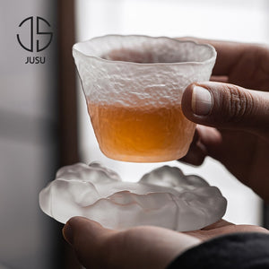 Japanese Style Glaze Teacup and Saucer Set Glass Tea Cup Kung Fu Creative Crystal Coffee Mug Espresso Cups Luxury Sake Cup Gift acacuss