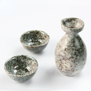 Japanese and Korean Style 200ml Imitation Marbled Round Belly Characteristic Sake Pot Color Glaze Ceramic Small Wine Glass Set acacuss