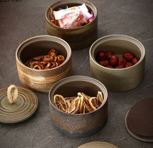 ACACUSS Kitchen Canister Storage spice & coffee jars | Retro Stoneware | Ceramic Airtight pot Gong Fu | Candy Can - ACACUSS