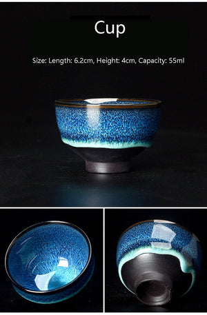 ACACUSS Kung Fu tea set travel bag - Chinese Tea Set Blue Amber Glaze Ceramic Temmoku Glaze Exquisite KungFu Portable Teapot Gaiwan Tea Cups - ACACUSS