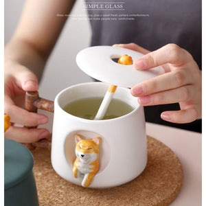 ACACUSS Large Coffee Mug great for coffee lover gift SHIBA INU Mug- Ceramic Mug With lid and spoon - dog coffee mug personalized - ACACUSS