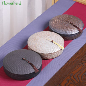 Large Hammered Ceramic Tea Caddy Pu'er Tea Wake Up Tea Pot Teaware Kung Fu Tea Set Coarse Pottery Tea Package Gift Box Storage acacuss