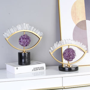 Light Luxury Metal Lucky Ornament Purple Crystal Eye Creative Crafts Living Room Decoration Opening Gift Home Decor Accessories acacuss