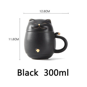 ACACUSS Lucky Cat Ceramic Tea Cup with Infuser I Cute Cat Tea Mug Lid I Coffee Mug Milk Tea Cups Drinkware I Unique Design Home office Gift - ACACUSS