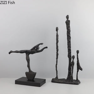 Minimalist Abstract Figures Sculpture Black Cast Iron Ornaments Desk Decoration Metal Character Statue Crafts Modern Home Decor acacuss
