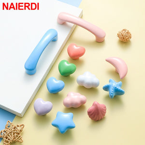 NAIERDI Ceramic Children Room Cabinet Handles Cartoon Moon Star Wardrobe Handle Cupboard Door Pulls Single Hole Furniture Handle acacuss
