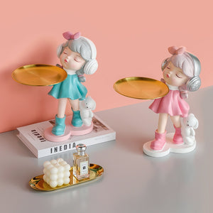 Nordic Girls Storage Statue Keys Snacks Cosmetics Storage Tray Music Dress Princess Sculpture Ornaments Craft Desktop Home Decor acacuss
