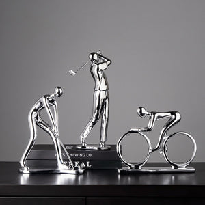 Nordic Silver Ceramic Abstract Resin Bicycler Cyclist Statue Bicycle Rider Statue Bike Figurine Office Bar Home Decor Crafts acacuss