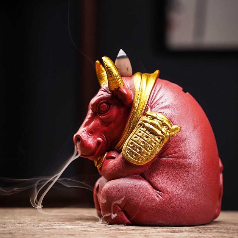 PINNY Ceramics Bull Backflow Incense Burner Animal Decoracion