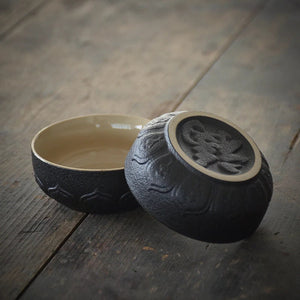 Portable Travel Tea Set | Black | White Stoneware 1 Tea Pot 2 Tea Cups | Office Drinkware | Handmade Tea Ceremony Accessories S - acacuss