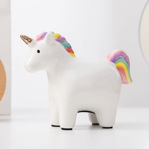 Rainbow Unicorn piggy bank Unicorn horse Ceramic crafts Decoration Children's home desk office decoration children's gifts acacuss