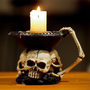 Resin Skull Candlesticks Skull Ornaments Resin Holder Candle Halloween Resin Skull Candle Holder Halloween Dining Table Decor acacuss